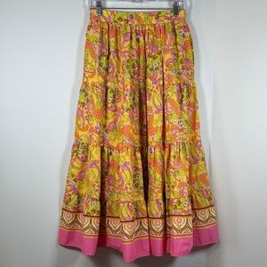 Ivy Jane Pucci Style Paisley Tiered Maxi Skirt Boho Festival Size S